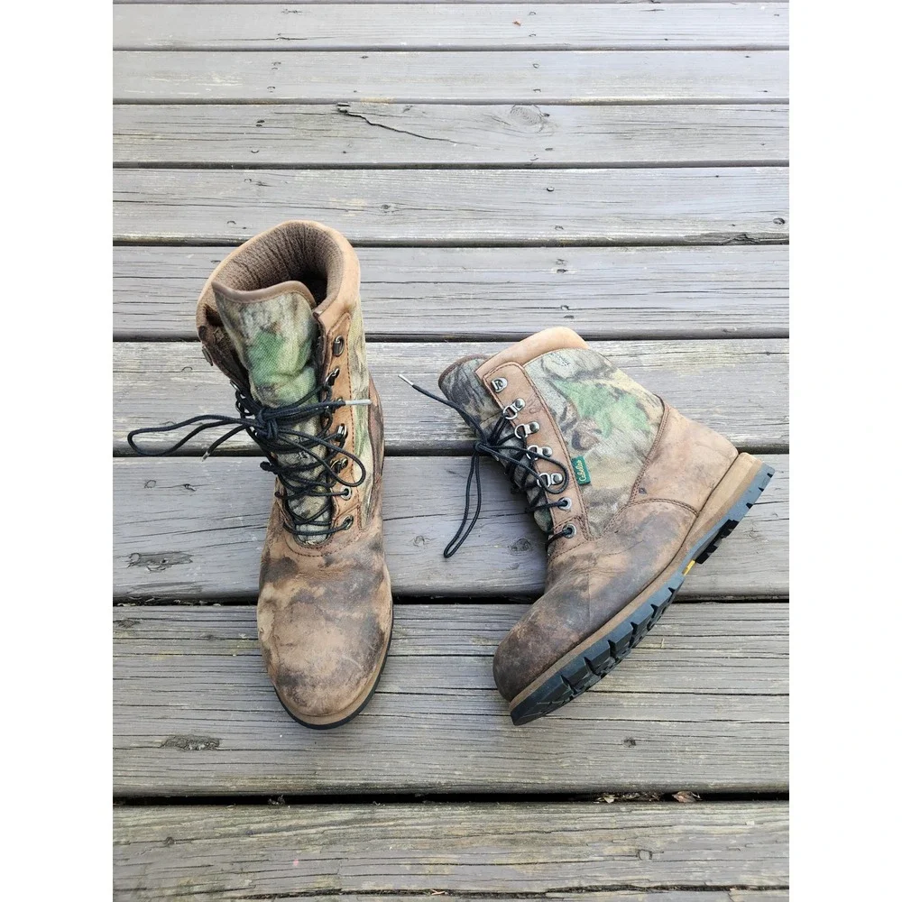 Vintage y2k Cabela's Hunting Boots Brown Camo Thinsulate Ultra Vibram Mens 9.5 D